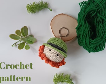Crochet pattern keychain  Leprechaun as little Patrick Day gift, easy cute no-sewing amigurumi pattern as keychain