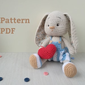 Crochet Lovely Bunny pattern as Valentine&#39;s gift idea, amigurumi Rabbit PDF tutorial