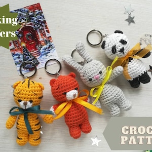 Crochet pattern Zoo Animal toys set as Christmas stocking stuffers, amigurumi pattern Little Bunny, Bear, Lion, Tiger, Panda and Fox