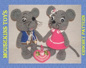Mousekins padrão de crochê, mouse de brinquedo de crochê padrão, mouses de crochê, ratos amigurumi, brinquedos de menino e menina, rato de crochê padrão inglês