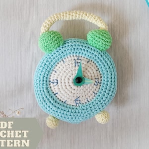 Amigurumi pattern alarm clock as educational toy for kids, crochet watch PDF pattern