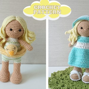 Patrón de crochet Muñeca con conjunto de verano, PDF tutorial en inglés vestida de niña