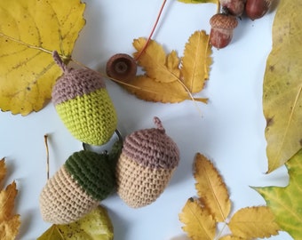 Crochet pattern keychain Acorn, English PDF instruction crochet fruit