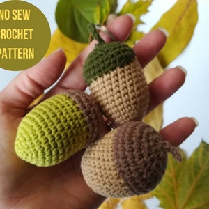 Crochet no-sew pattern keychain Acorn, English PDF instruction amigurumi fall toy