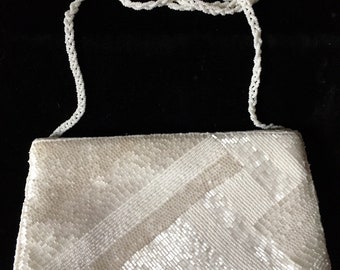 Wedding White Beaded Clutch With Strap.