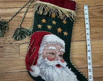 Tapiz de media de Papá Noel con reverso de terciopelo verde