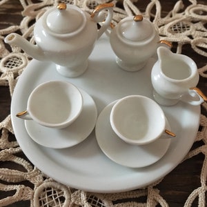 Vintage Miniature 10 Piece Egg Shell Tea Set. White. Amazing Condition.