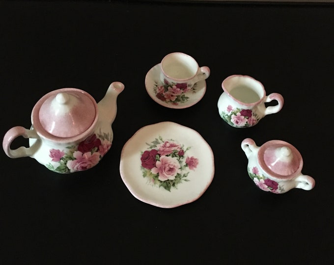 Harrods Miniature Bone China Tea Set Old Country Rose. 8 Piece Set, Tea