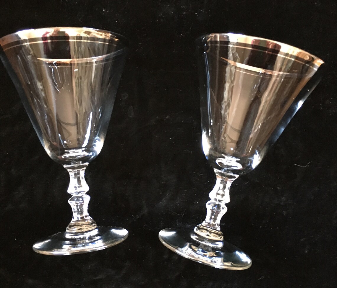2 Elegant Platinum Rimmed Wine Water Goblet Glasses. Etsy