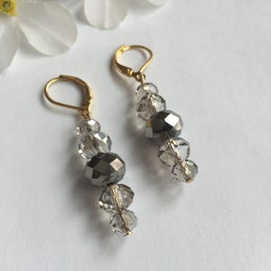 Silver and Gold Drop Earrings - Dangle Drop Earrings, Glass bead earrings, Under 20, Silver Earrings, Gold Earring, Crystal Earring, Sparkly