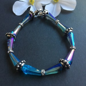 Multi-color Teardrop Bracelet - Blue Bracelet Purple Bracelet Glass Bead Bracelet Silver Bracelet Sparkly Bracelet Crystal Bracelet Under 25