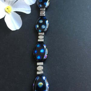Blue Spotted Bracelet - Black Bracelet Silver Bracelet Glass Bead Bracelet Metal Bracelet Beaded Bracelet Hematite Under 25