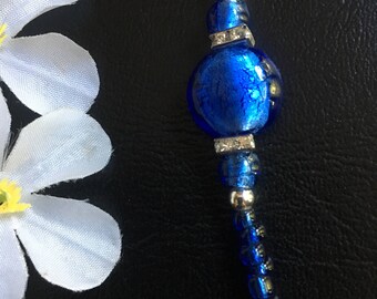 Royal Blue Shimmer Bracelet - Blue Bracelet Glass Bead Bracelet Handmade Fashion Jewelry Under 25 Silver Bracelet Sparkly