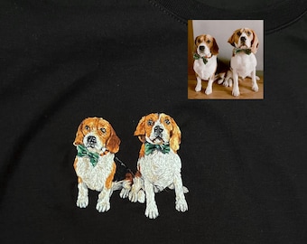 Pet Portrait T-Shirt, Hand Embroidered Gift for Pet Lovers, Custom Dog & Cat Shirt from Photo