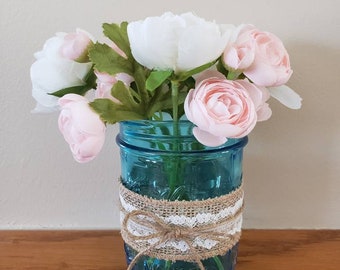 Mason Jar Centerpieces, Mason Jars with Burlap and Lace