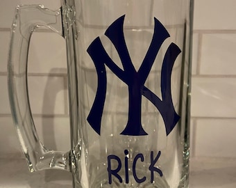 Personalized Yankee Beer Mug, Yankees fan, dad beer gift, son gift, beer lovers sports mug