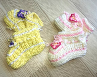 Two pairs Booties Crochet Baby Shoes,Neutral Baby Slippers, Sizes 0-3 months,Knitted Ready to Ship