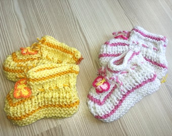 Two pairs Booties Crochet Baby Shoes,Neutral Baby Slippers, Sizes 0-3 months,Knitted Ready to Ship