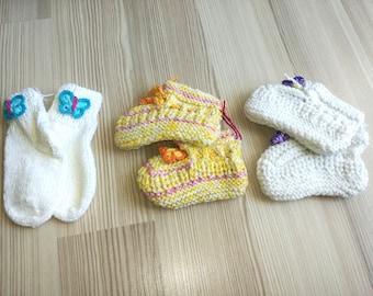 3 pairs Booties Crochet Baby Shoes,Neutral Baby Slippers, Sizes 0-3 months,Knitted Ready to Ship