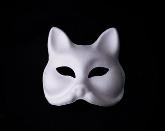 Blank Japanese Fox Styled Paper Pulp Masquerade Mask, DIY Kitsune Mask