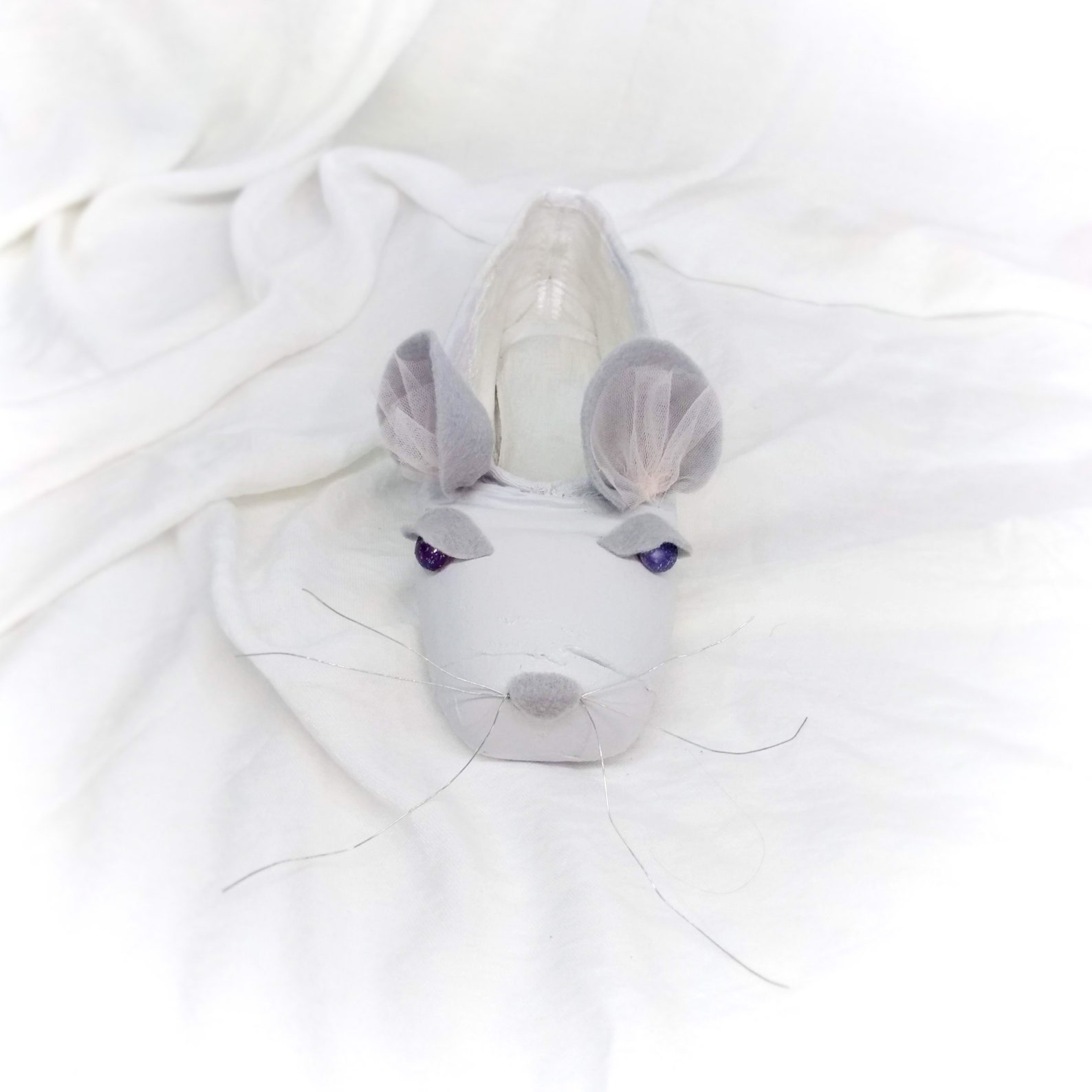 cute mouse decorated pointe shoe, mouse king nutcracker ballet shoe, upcycled nutcracker pointe shoe,