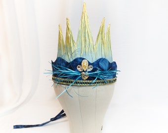Gold and Teal Crazy Birthday Crown, Blue Birthday Party Hat