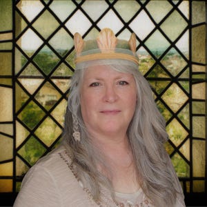 Gold and Green Paper Mache Crown – Handmade Medieval Headpiece with Braided Ties for Renaissance Faire, Cosplay, or Theater