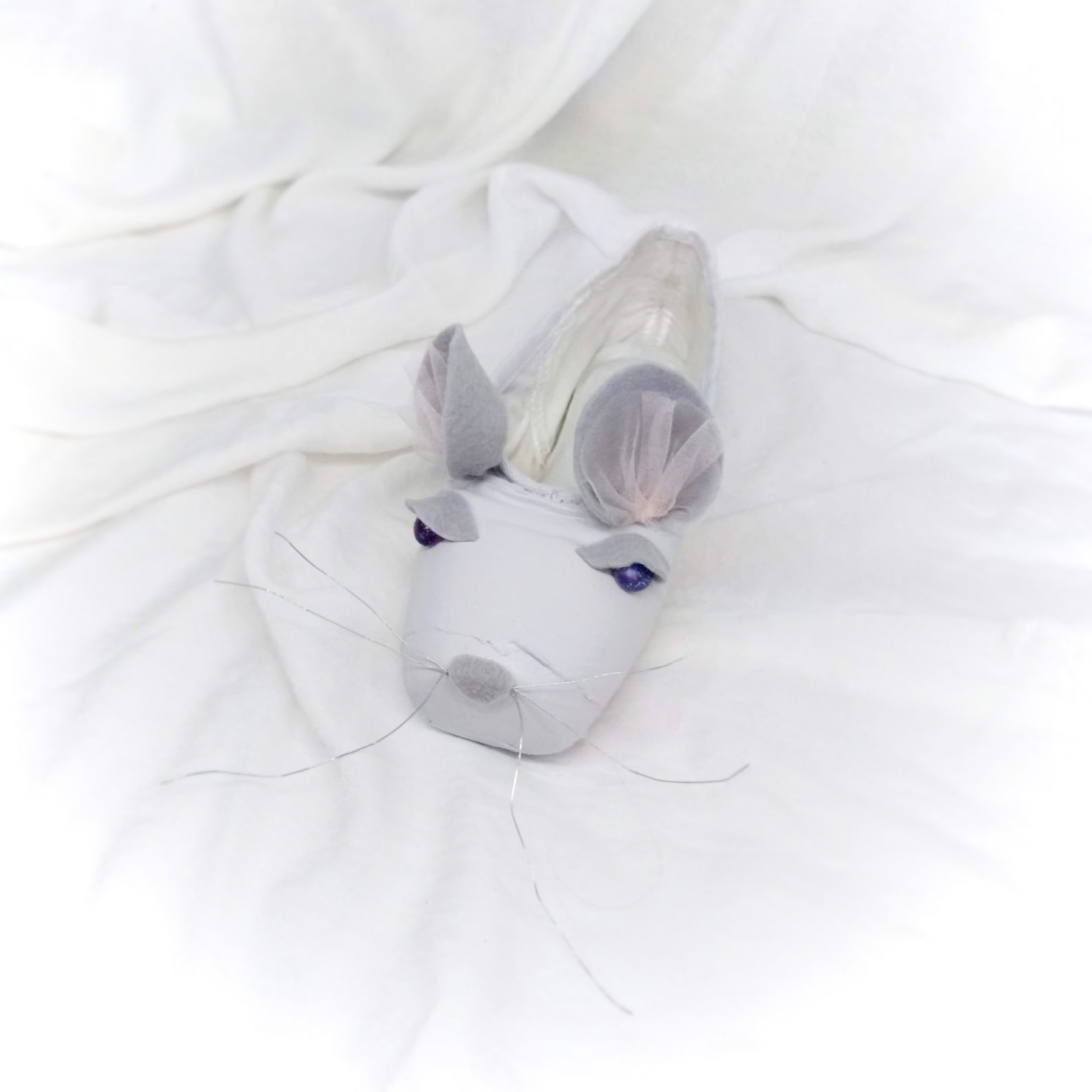 cute mouse decorated pointe shoe, mouse king nutcracker ballet shoe, upcycled nutcracker pointe shoe,