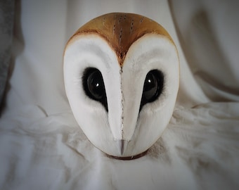 Realistic Barn Owl Paper Mache Mask, Adult Sized