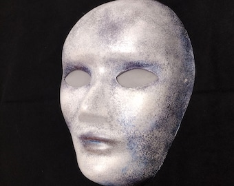 White Galaxy painted Masquerade Mask for Medium to Large Faces, White Paper Mache Costume Mask with purple and Silver accents