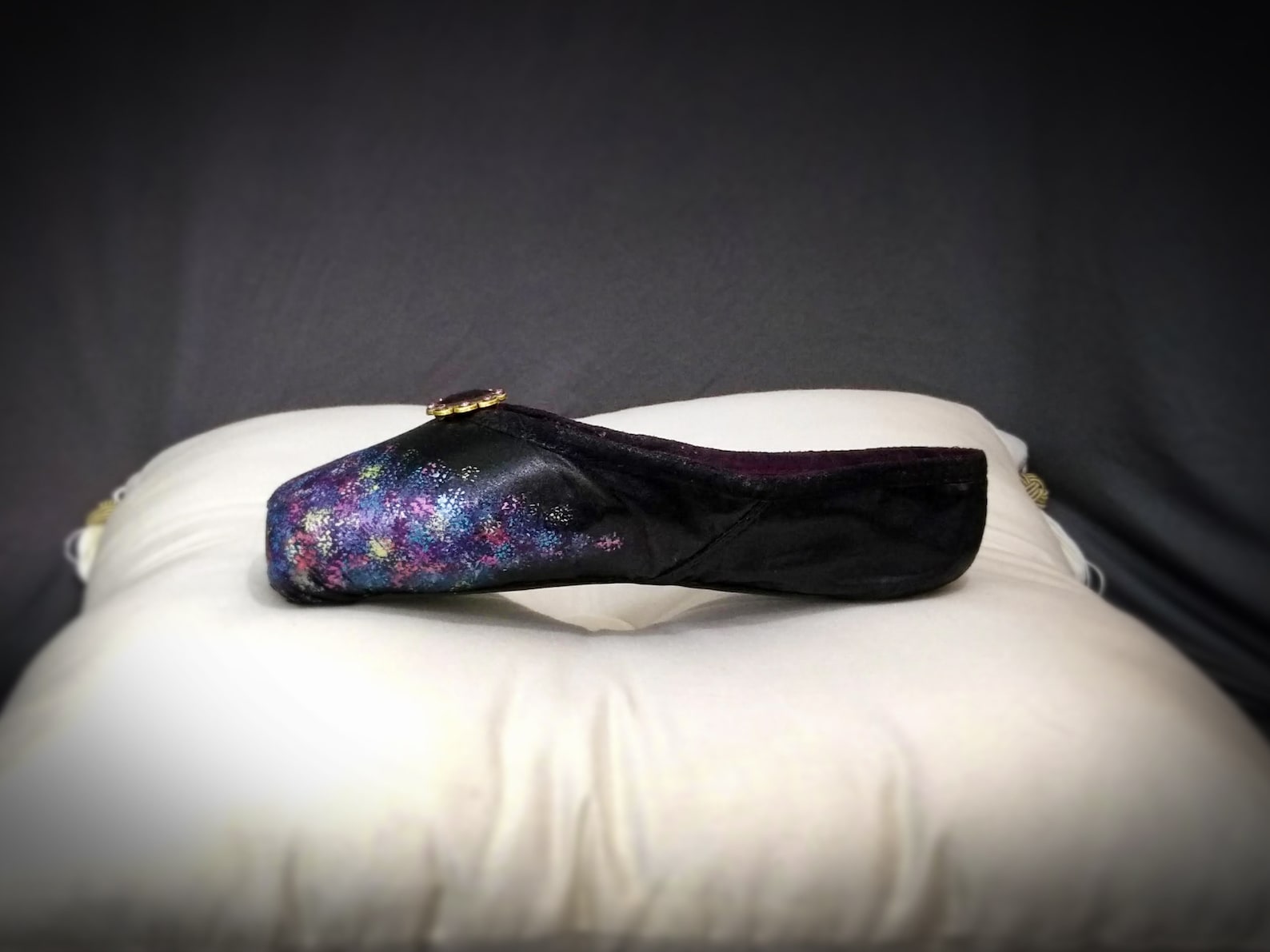 unique black fairy shoe, unique ballet gift, unique purple gift, black fairy magic, black fairy decorated pointe, fairy gifts, f