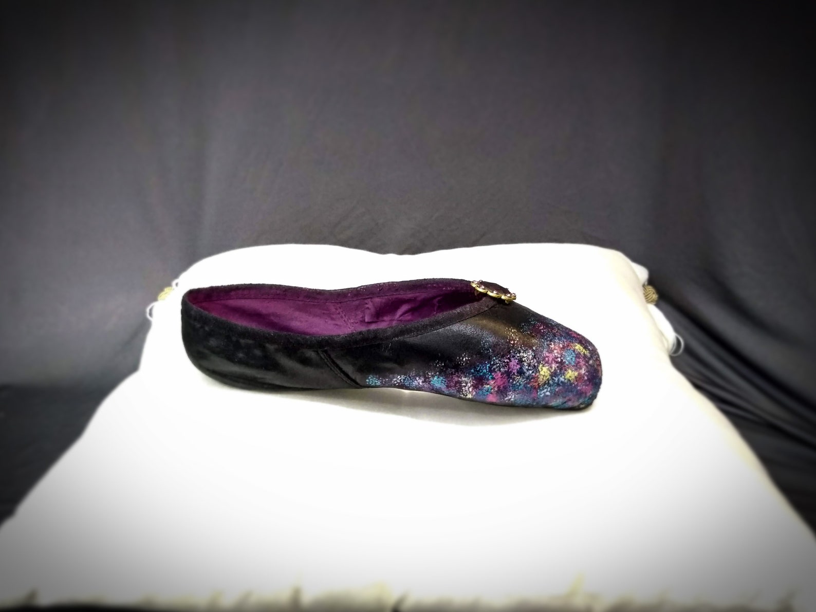 unique black fairy shoe, unique ballet gift, unique purple gift, black fairy magic, black fairy decorated pointe, fairy gifts, f