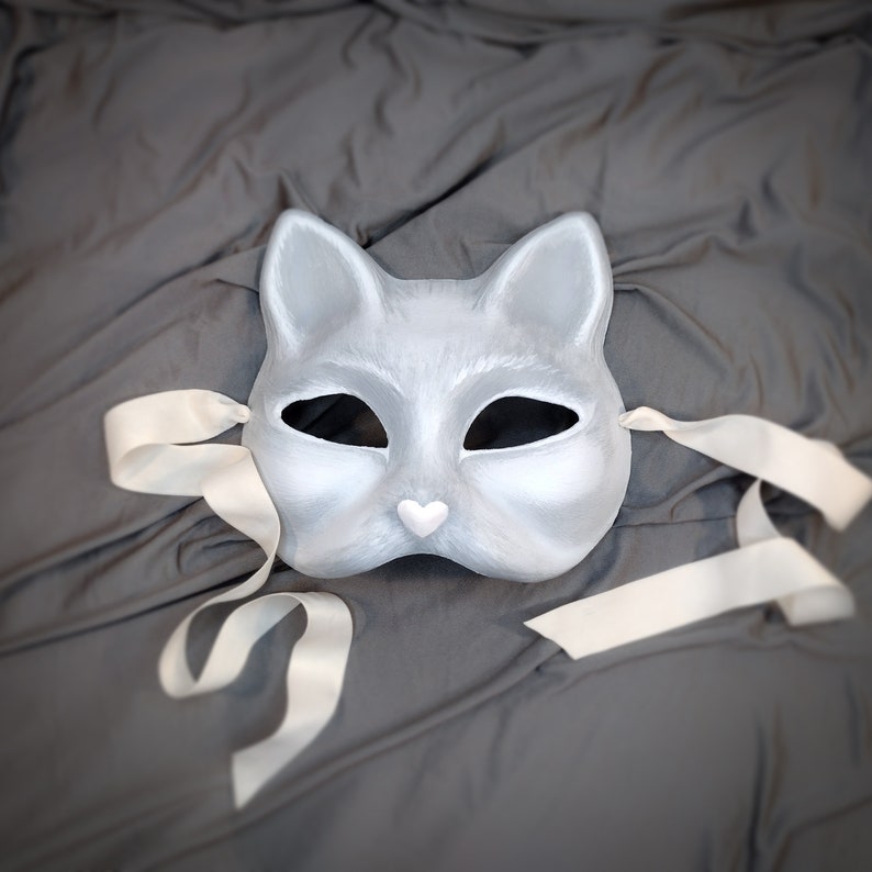 Soft Gray/white Cat Masquerade Mask Cat Therian Mask Gray - Etsy