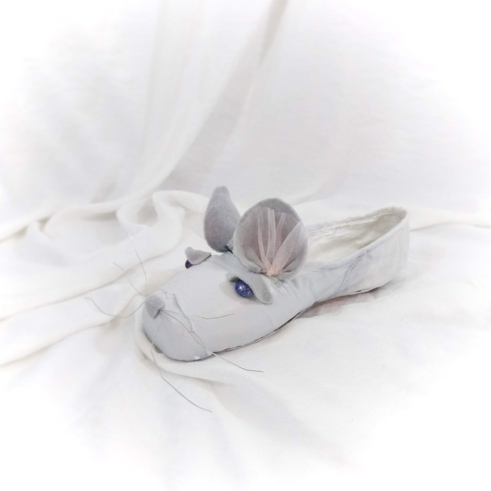cute mouse decorated pointe shoe, mouse king nutcracker ballet shoe, upcycled nutcracker pointe shoe,