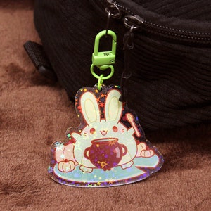 Wizard Keychain | 2.5" Holographic Acrylic Charm | Cottagecore present, Pastel goth aesthetic, Witchy gift, Halloween decor, Y2K accessory