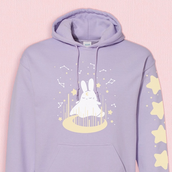 Kawaii Pastel Goth Hoodie | Men/Women/Unisex Sizes S-XXL | Usagi sweatshirt, Moon aesthetic sweater, Star sleeve, Egirl clothes, Spooky gift