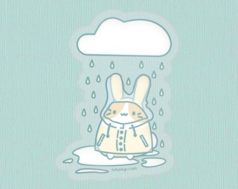 Clear Rainy Day Sticker | Waterproof & Weatherproof | Dutch rabbit decal for car, water bottle, or laptop | Kawaii aesthetic stationery