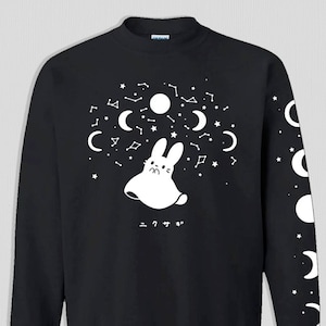 Creepy Ghost Bunny Pullover | Moon cycle, Cozy fashion, Pet loss, Outer space, Trendy style, Stars, Constellations, Celestial, Galaxy, Usagi