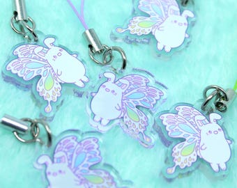 Rabbit Butterfly Keychain | 1” | Cute cell phone strap, Kawaii charm, Rainbow accessories, Bug jewelry, Bunny ornament, Acrylic zipper pull