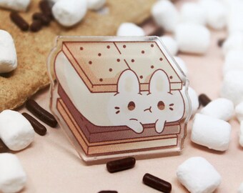 Smores Acrylic Pin | 1.25" | Kawaii rabbit lapel pin, Cute bunny brooch, Cute food pin, Anime accessories, Gift for campers, Marshmallow pin