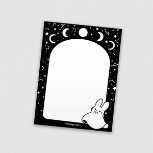 Moon Phases Memo Pad | 4” x 5.5” | Cute stationery, Goth notepad, Ghost bunny, Tearaway paper sheet, Kawaii rabbit sketchpad, Halloween gift