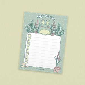 Frog Bunny Checklist Memo Pad | 4” x 5.5” | Cute daily things to do list, Mushroomcore note pad, Kawaii goal tracker, Cottagecore stationery