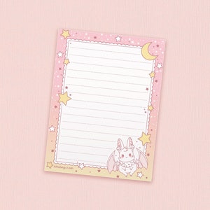 Starry Celestial Memo Pad | 4” x 5.5” | Pastel goth note pad, Kawaii stationery, Cute chibi bat, Halloween bujo decor, Bunny tearaway paper
