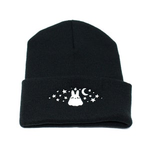 Spooky Bunny Beanie | Ghost rabbit embroidery, Celestial aesthetic, Alternative unisex streetwear, Unique fantasy art, Moon and stars gift