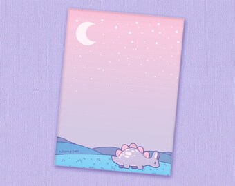 Stegosaurus Dino Bunny Notepad | Yume kawaii memo pad, Pastel paper, Purple dinosaur gifts, Dreamy celestial aesthetic, Stocking stuffer
