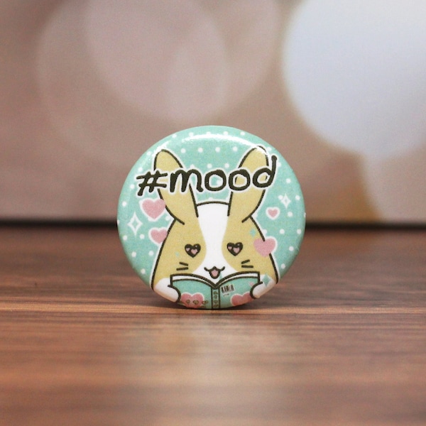 Fandom Button Badge | 1.25" | Pastel fairy kei pinback button, Kawaii weeb button, Cute bunny pin, Gift for librarian, Button for teacher