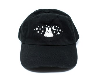 Embroided Ghost Rabbit Dad Cap | Yami kawaii clothing, Emo accessory, Spooky aesthetic, Paranormal embroidery, Celestial art, Outer space