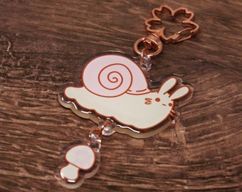 Snail Bunny Keychain | 2” + 1" Clear Acrylic Charm Set + Epoxy Coating | Cute anime gift, Cottagecore aesthetic, Pastel mushroom accessory