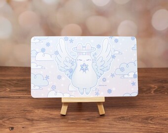 Angel Bunny Mini Print | 7” by 4" | Cute animal illustration, Kawaii home decor, Rabbit wall art, Winter snow aesthetic print, Holiday art