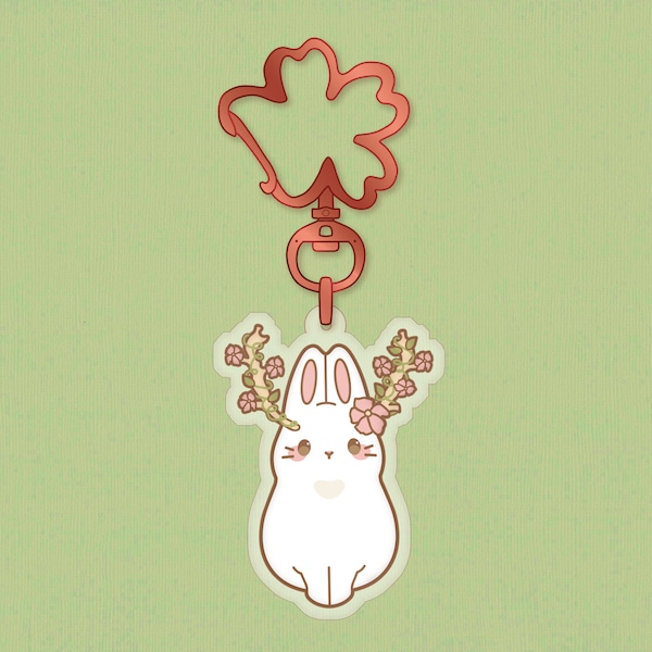 Cherry Blossom Jackalope Keychain | 1.5” Acrylic Charm | Kawaii bunny, Pastel aesthetic, Fairy kei accessory, Cute rabbit, Sakura flowers